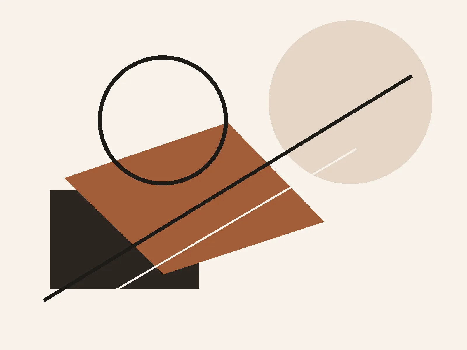 Abstract warm-toned geometric form study with overlapping circles and a diagonal line.